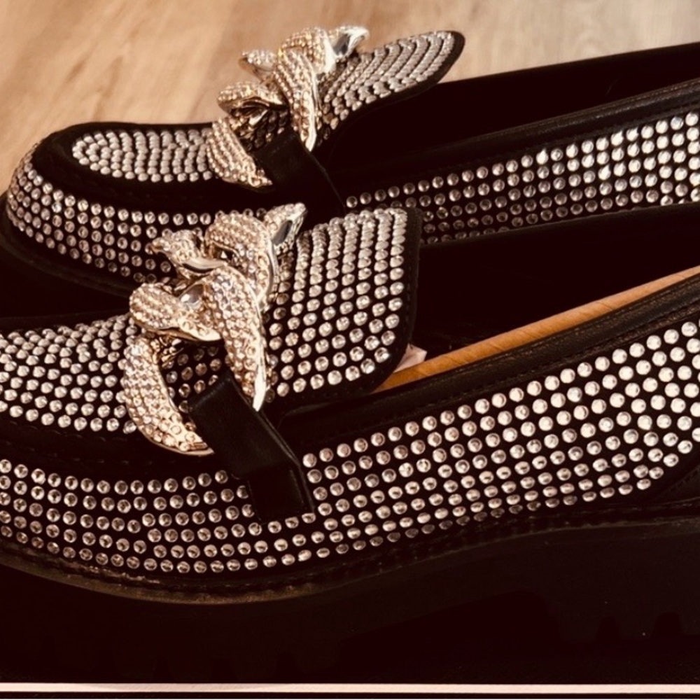 Karl Lagerfeld Black Studded Rhinestone Loafers - Picture 6 of 11